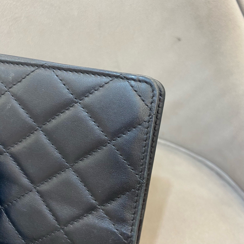 Chanel Ligne Cambon Wallet Black Quilted Leather Patent CC Gold Hardware