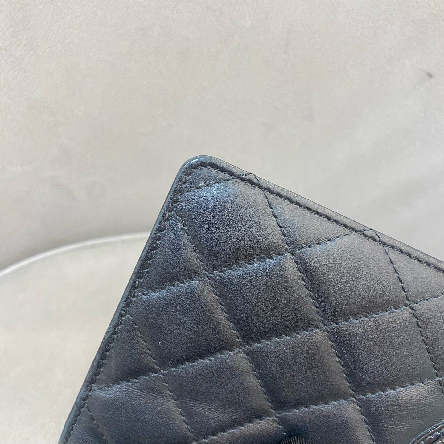 Chanel Ligne Cambon Wallet Black Quilted Leather Patent CC Gold Hardware