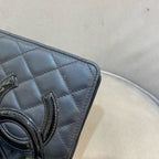 Chanel Ligne Cambon Wallet Black Quilted Leather Patent CC Gold Hardware