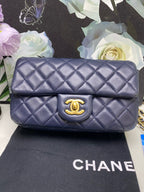 Chanel Classic Mini Flap Bag Navy Blue Metallic Leather Gold Hardware