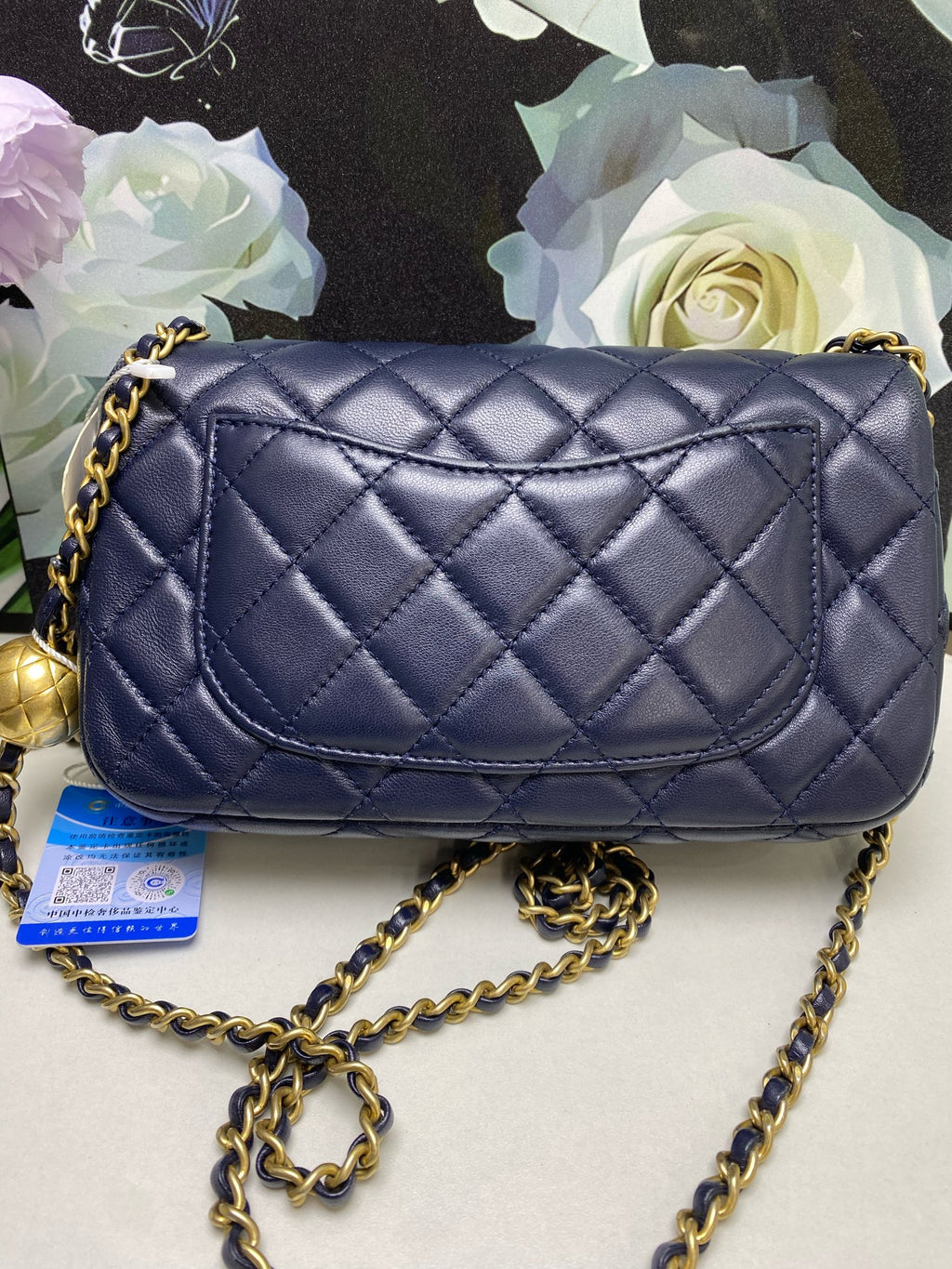 Chanel Classic Mini Flap Bag Navy Blue Metallic Leather Gold Hardware