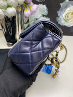 Chanel Classic Mini Flap Bag Navy Blue Metallic Leather Gold Hardware
