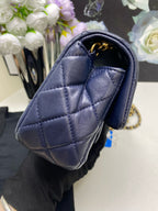 Chanel Classic Mini Flap Bag Navy Blue Metallic Leather Gold Hardware