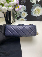 Chanel Classic Mini Flap Bag Navy Blue Metallic Leather Gold Hardware