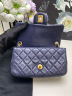 Chanel Classic Mini Flap Bag Navy Blue Metallic Leather Gold Hardware
