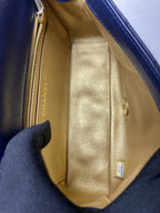 Chanel Classic Mini Flap Bag Navy Blue Metallic Leather Gold Hardware