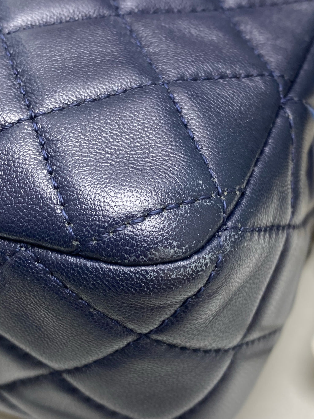 Chanel Classic Mini Flap Bag Navy Blue Metallic Leather Gold Hardware