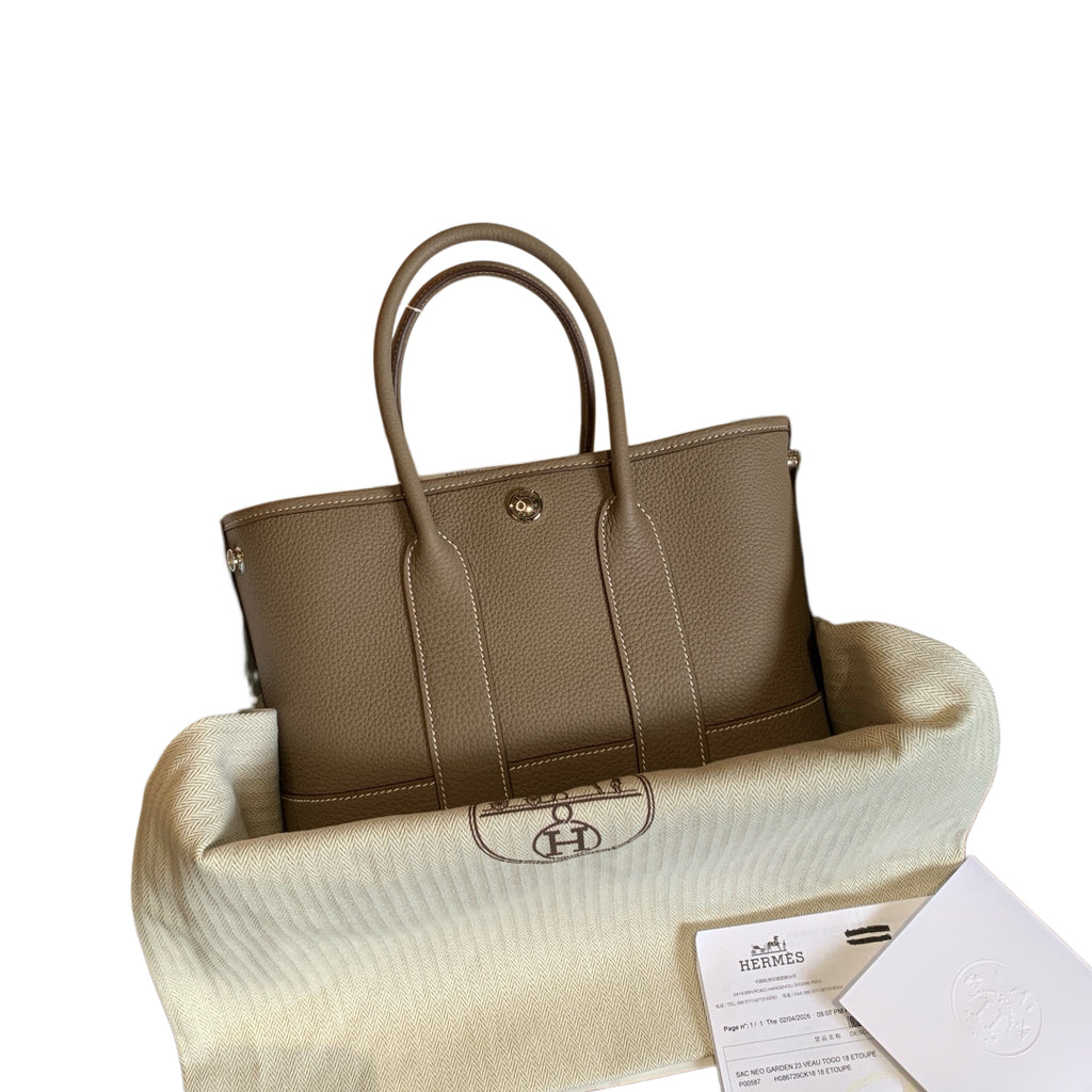 Hermès Garden Party Tote Handbag in Etoupe Togo Leather with Silver Hardware