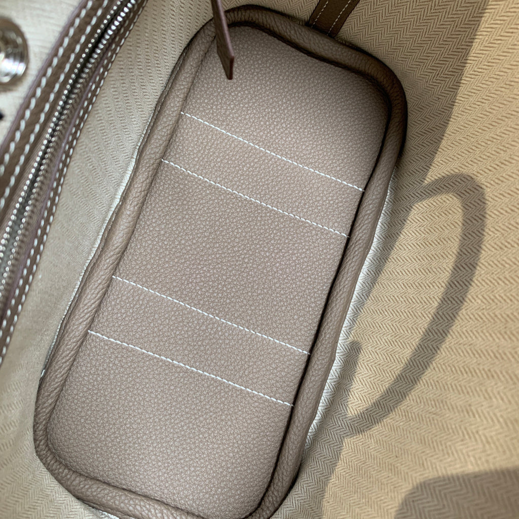 Hermès Garden Party Tote Handbag in Etoupe Togo Leather with Silver Hardware