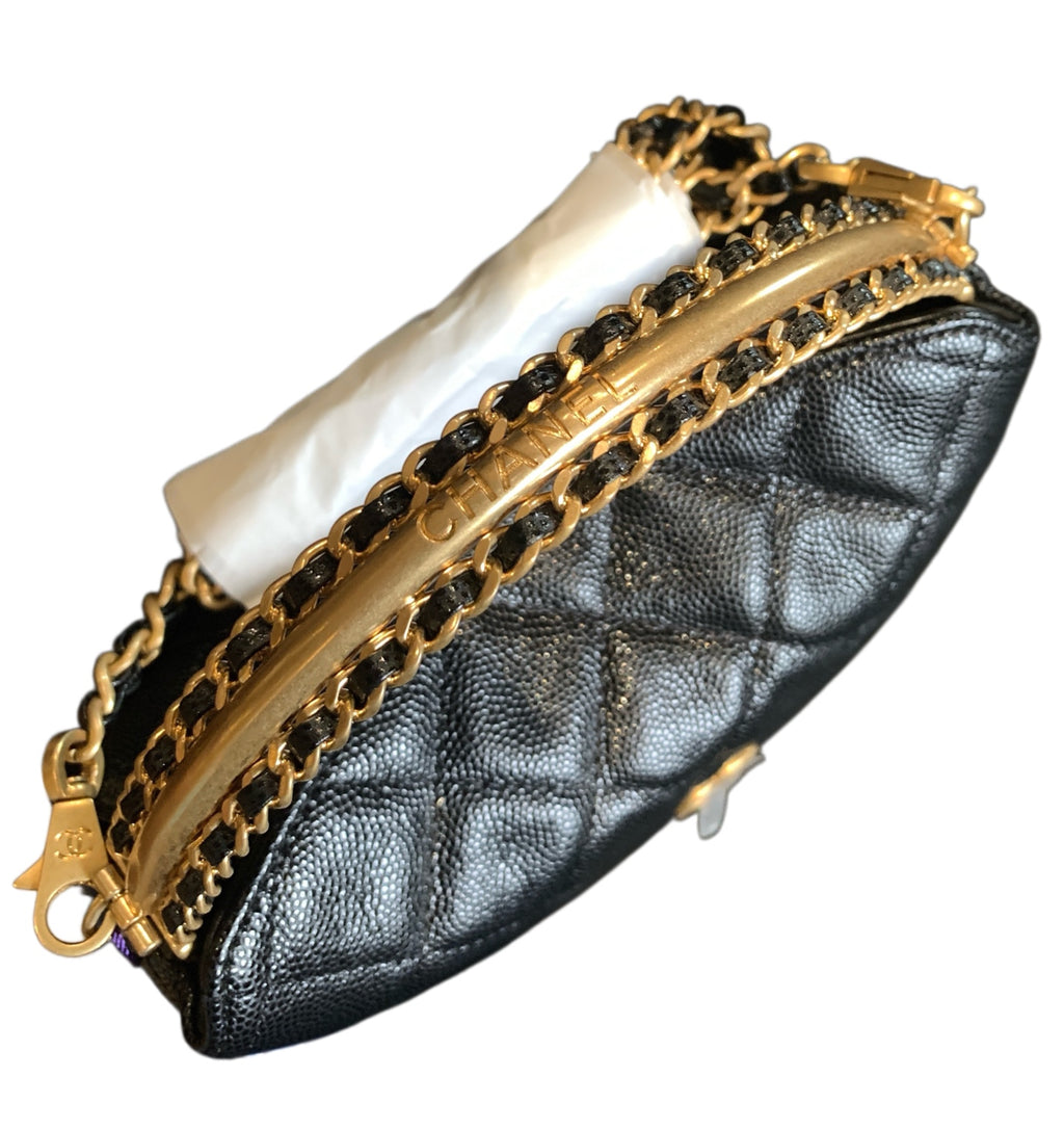 CHANEL Clutch with Chain | Pebbled Patent Calfskin | Gold Hardware