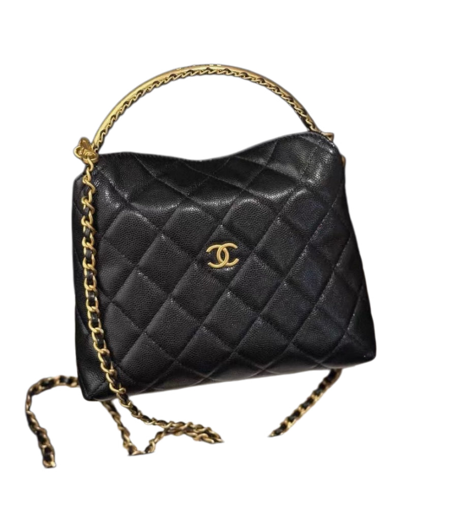 CHANEL Clutch with Chain | Pebbled Patent Calfskin | Gold Hardware