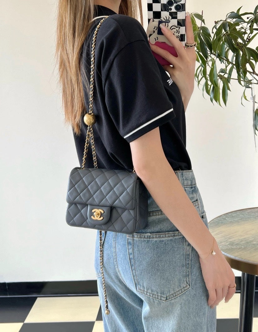CHANEL 23K Gold Ball Chunky Bag | Dark Grey | Brand New