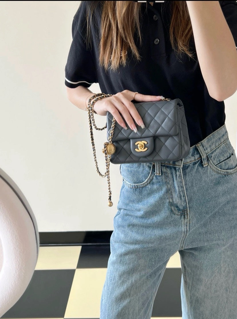 CHANEL 23K Gold Ball Chunky Bag | Dark Grey | Brand New