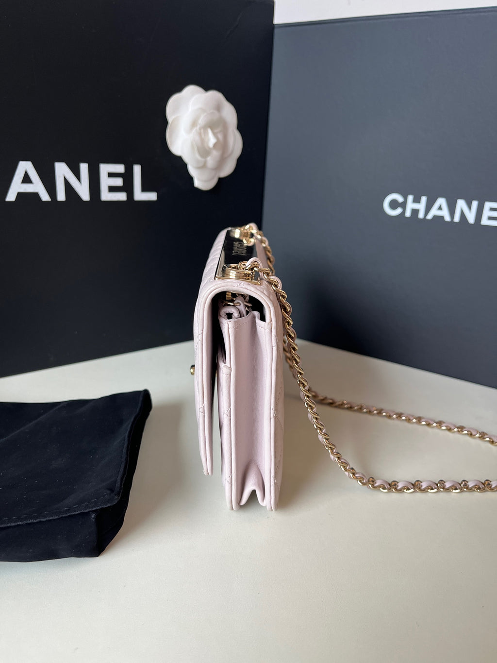 Chanel Classic Flap Handbag Blush Pink Quilted Leather Gold Hardware