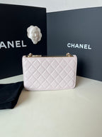 Chanel Classic Flap Handbag Blush Pink Quilted Leather Gold Hardware
