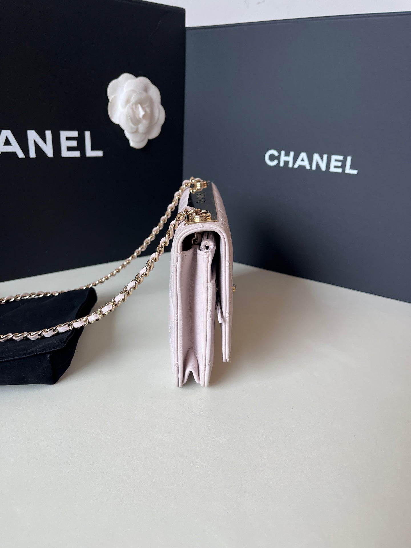 Chanel Classic Flap Handbag Blush Pink Quilted Leather Gold Hardware
