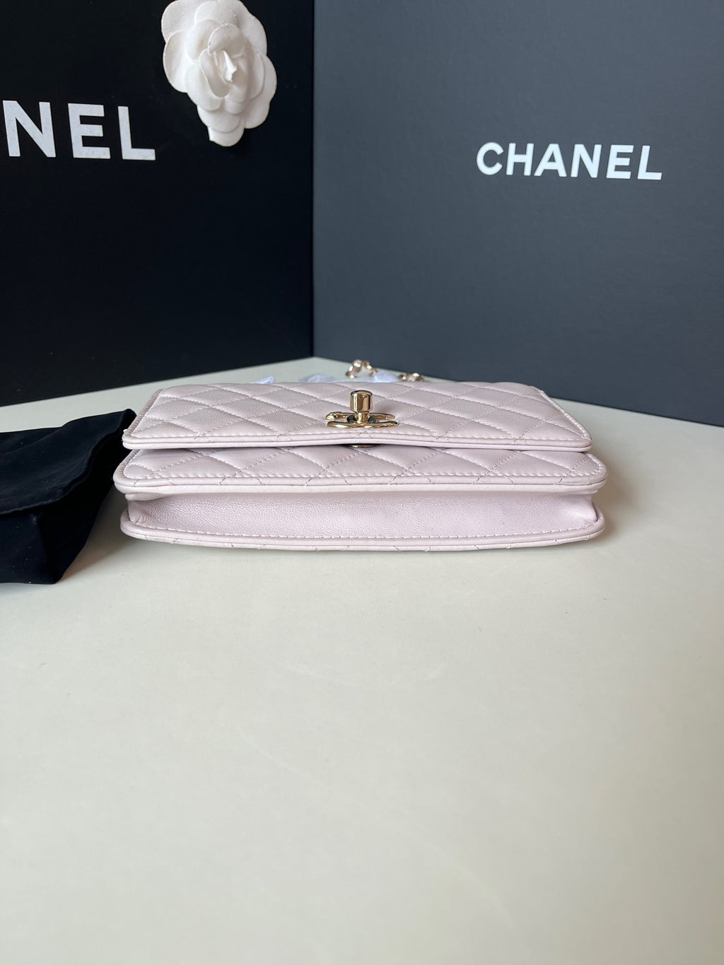 Chanel Classic Flap Handbag Blush Pink Quilted Leather Gold Hardware