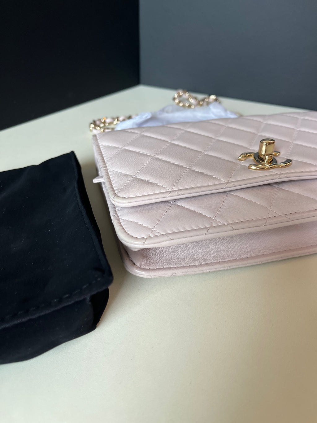 Chanel Classic Flap Handbag Blush Pink Quilted Leather Gold Hardware