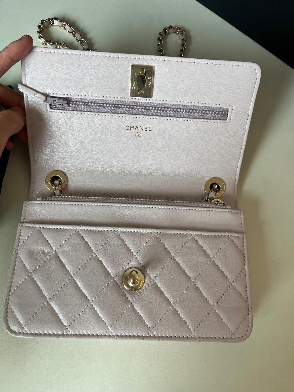 Chanel Classic Flap Handbag Blush Pink Quilted Leather Gold Hardware