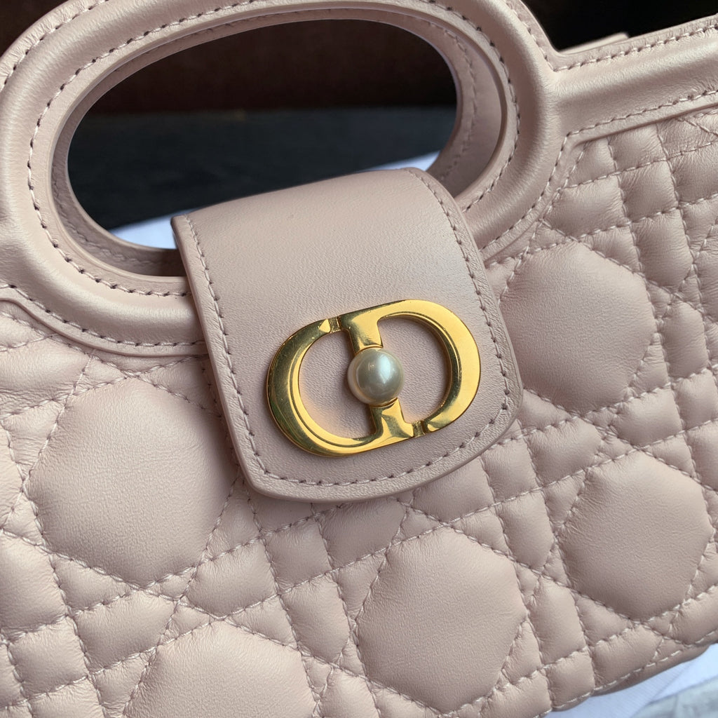 Dior Lady Dior Mini Handbag Pale Pink Quilted Leather Gold Hardware