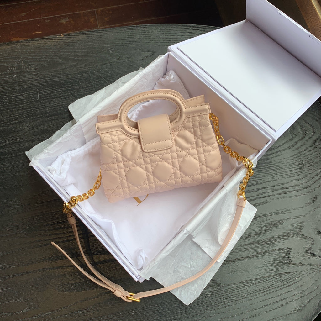 Dior Lady Dior Mini Handbag Pale Pink Quilted Leather Gold Hardware