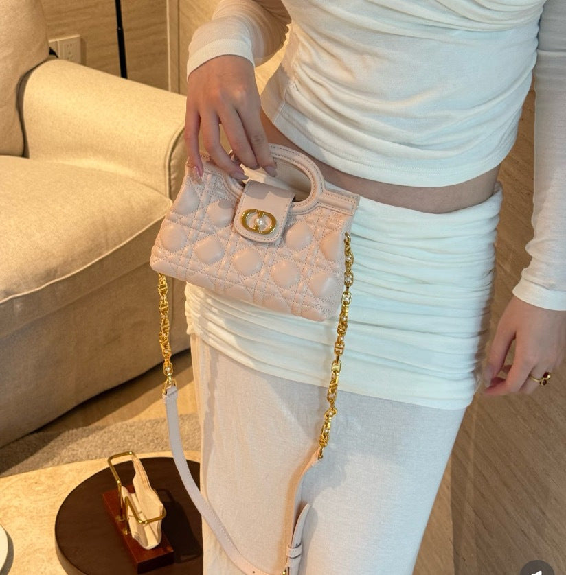 Dior Lady Dior Mini Handbag Pale Pink Quilted Leather Gold Hardware