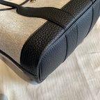 Hermes Garden Party Tote Bag Off-White Canvas Black Leather Silver Hardware