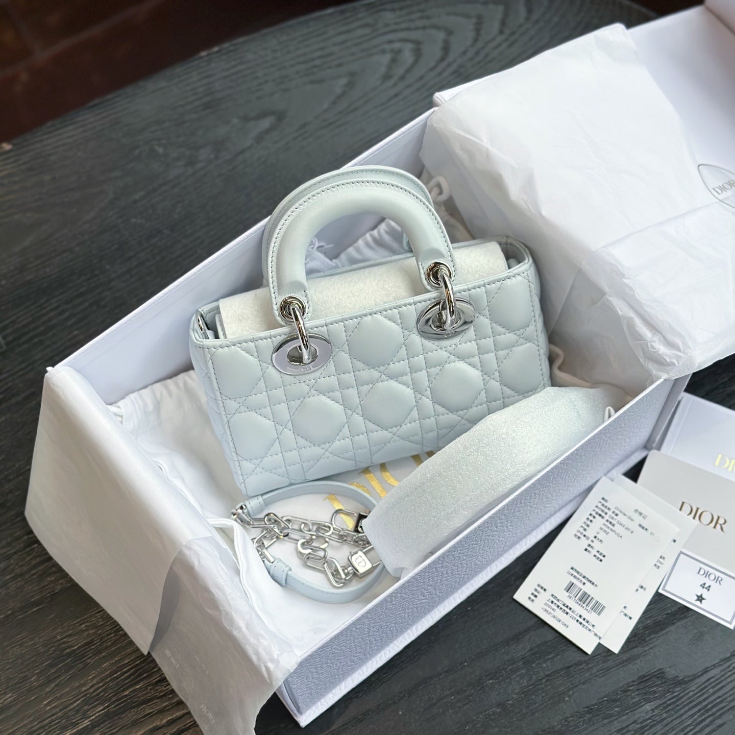 DIOR Lady D-Joy Medium Handbag | Space Blue Sheepskin | Cannage