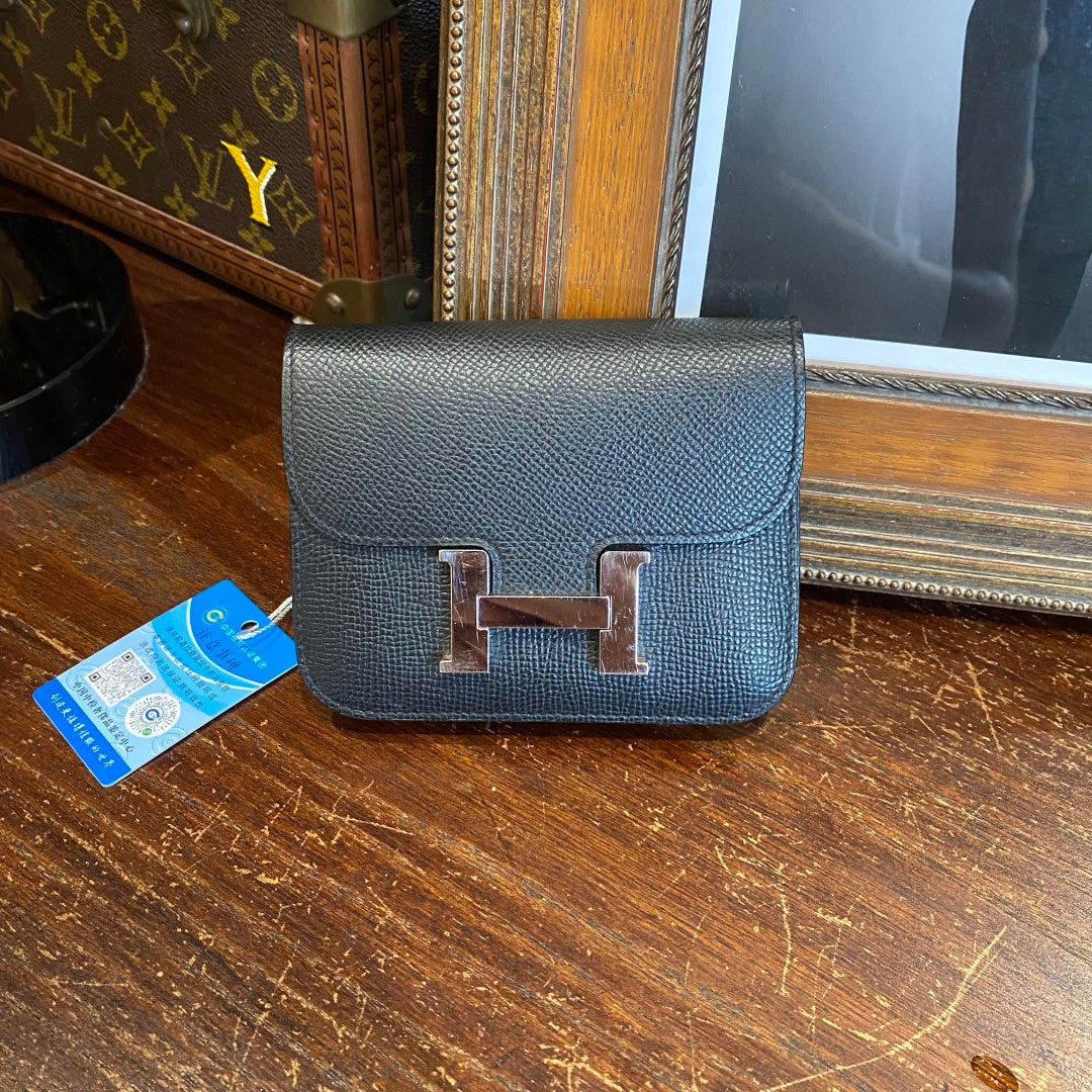 HERMÈS Constance Slim Wallet | Black Epsom | Silver Hardware
