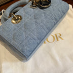 Dior Lady D-Joy Handbag Light-Wash Blue Denim Gold Hardware