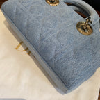 Dior Lady D-Joy Handbag Light-Wash Blue Denim Gold Hardware