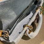 Dior Lady D-Joy Handbag Light-Wash Blue Denim Gold Hardware