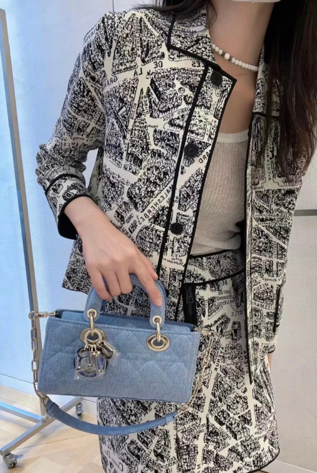 Dior Lady D-Joy Handbag Light-Wash Blue Denim Gold Hardware