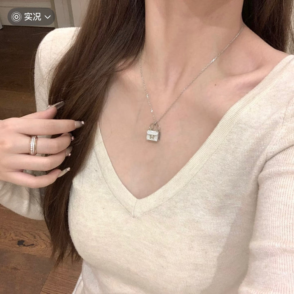 Hermes Kelly Amulette Necklace Silver Pavé Diamonds
