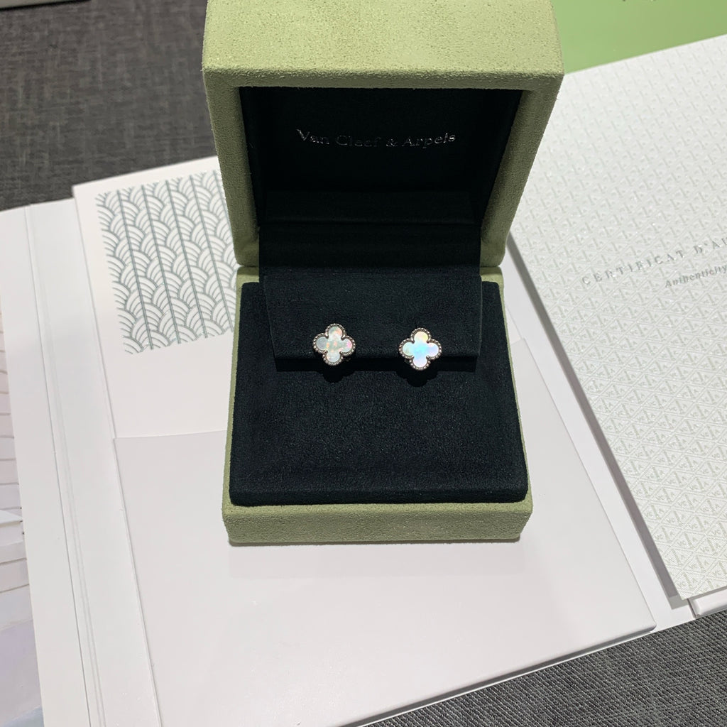 Van Cleef & Arpels Vintage Alhambra Earrings White Mother-of-Pearl 18K White Gold