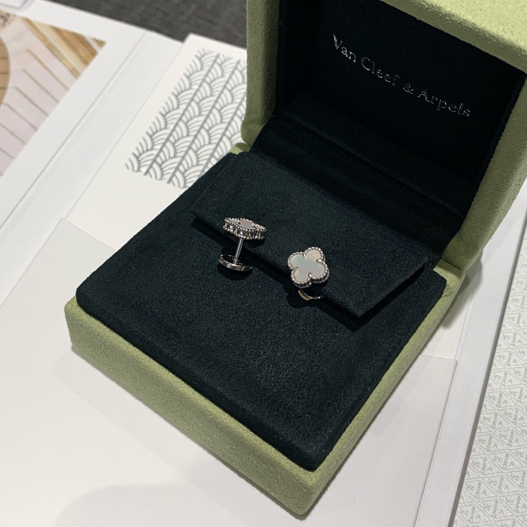 Van Cleef & Arpels Vintage Alhambra Earrings White Mother-of-Pearl 18K White Gold