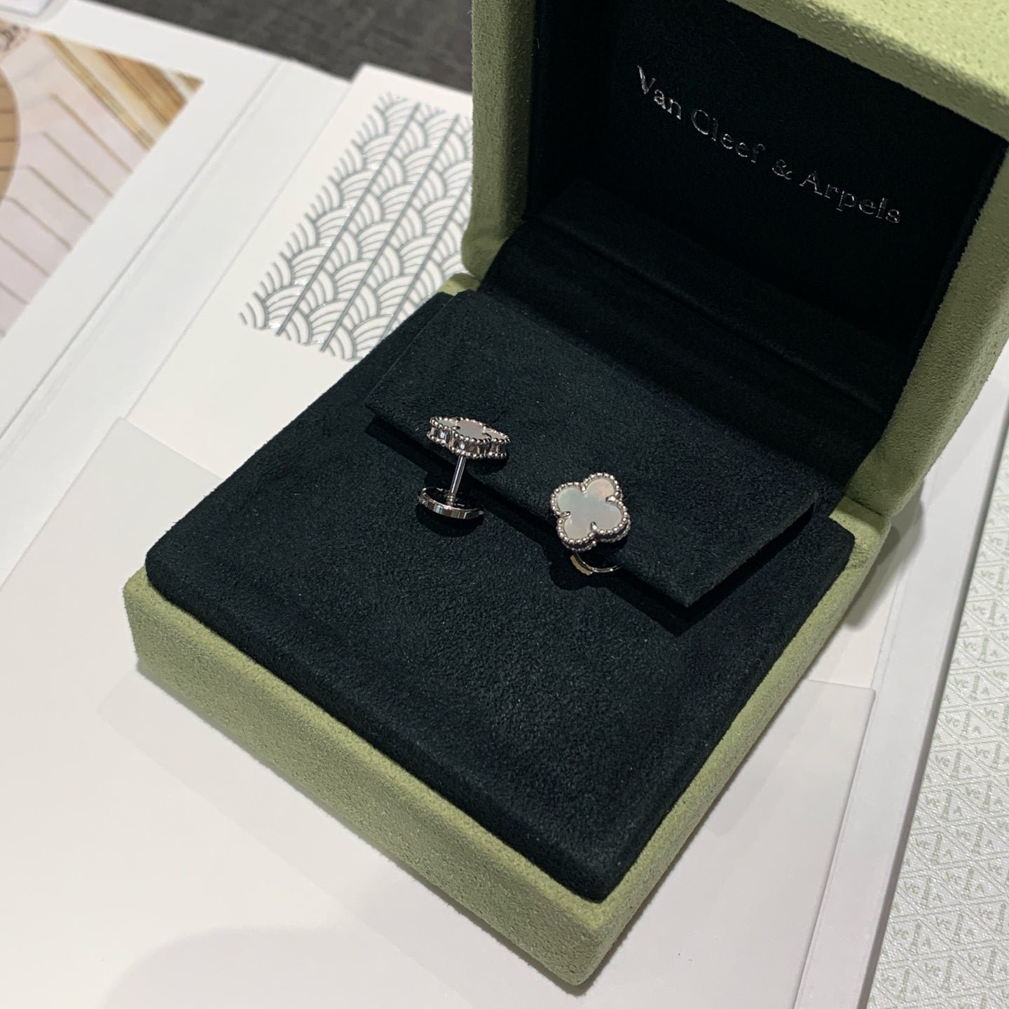 Van Cleef & Arpels Vintage Alhambra Earrings White Mother-of-Pearl 18K White Gold