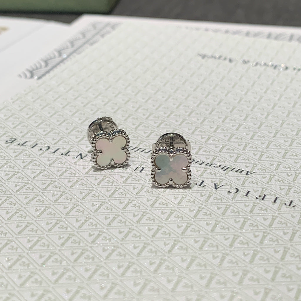 Van Cleef & Arpels Vintage Alhambra Earrings White Mother-of-Pearl 18K White Gold