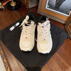 Chanel Athletic Sneakers Off-White Cream Mesh Leather Black Hardware