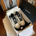 Chanel Low-top Sneakers Off-White Leather Black Laces