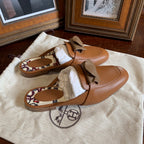 Hermes Mules Cognac Tan Leather Gold Hardware