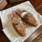 Hermes Mules Cognac Tan Leather Gold Hardware