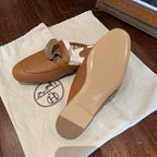Hermes Mules Cognac Tan Leather Gold Hardware