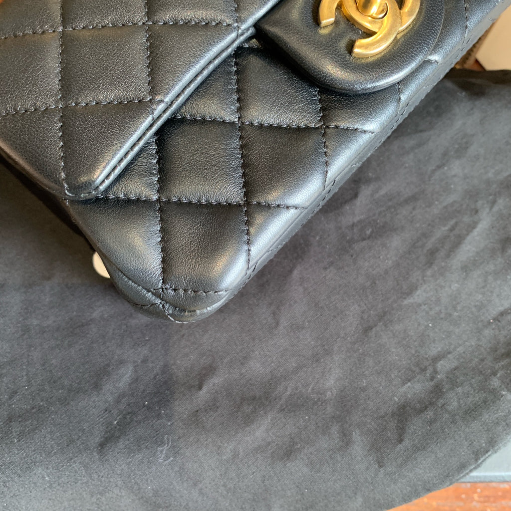 Chanel Pearl Crush Mini Flap Bag Black Quilted Leather Gold Hardware