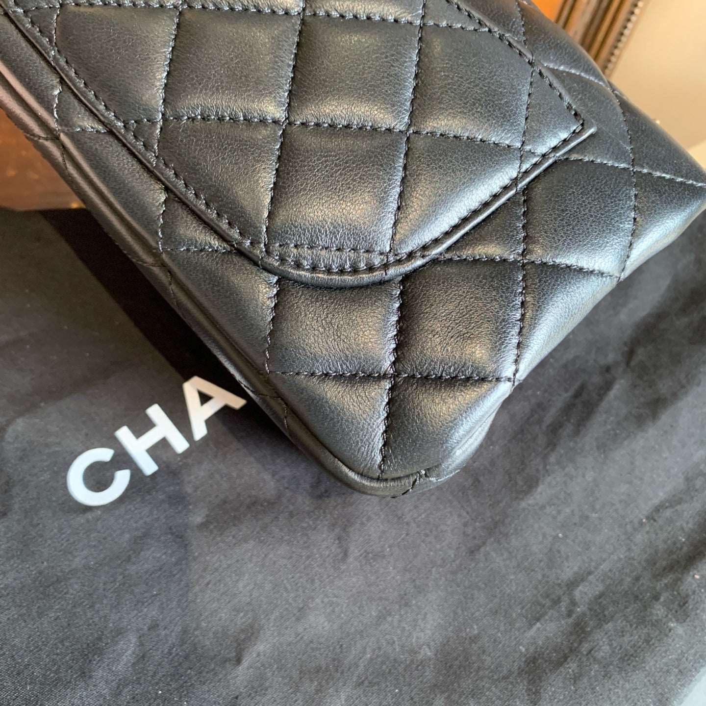 Chanel Pearl Crush Mini Flap Bag Black Quilted Leather Gold Hardware