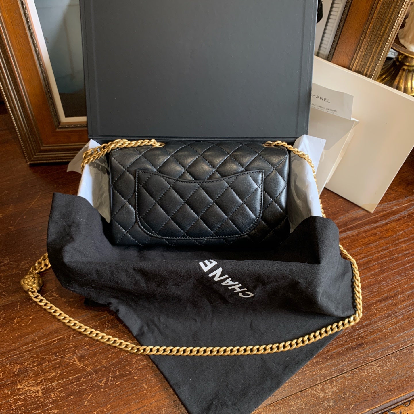 Chanel Pearl Crush Mini Flap Bag Black Quilted Leather Gold Hardware