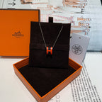 Hermes Pop H Necklace Orange Enamel Silver Hardware