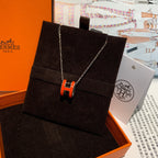 Hermes Pop H Necklace Orange Enamel Silver Hardware