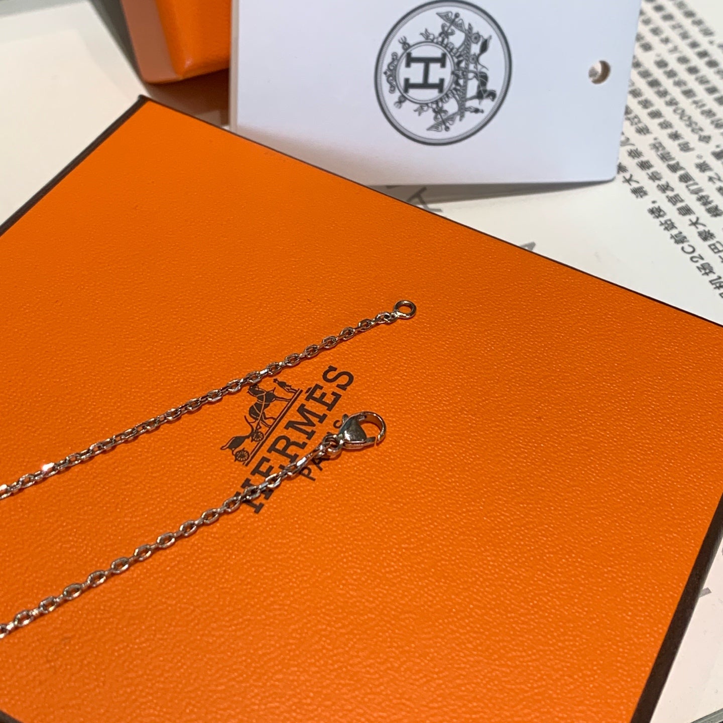 Hermes Pop H Necklace Orange Enamel Silver Hardware