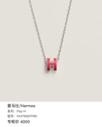 Hermes Pop H Necklace Orange Enamel Silver Hardware